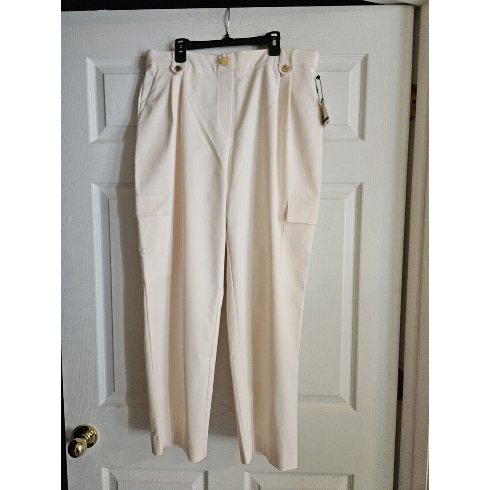 Anne Klein Women's White High Rise Pull On Pants Size Large Cargo Pockets NWT